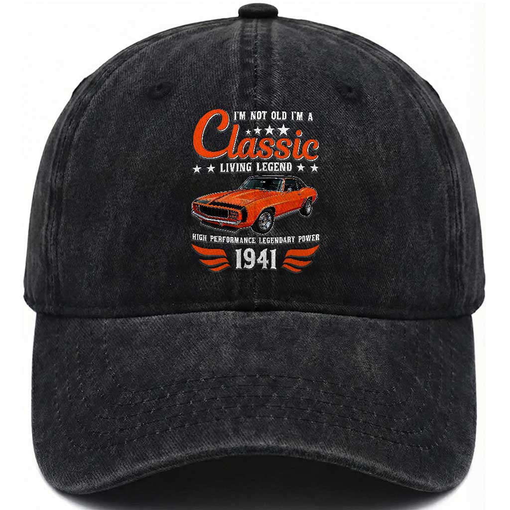 85th Birthday Classic Car For Legends Born In 1941 Washed Cotton Baseball Cap I'm Not Old I'm Classic Vintage American Pony Car