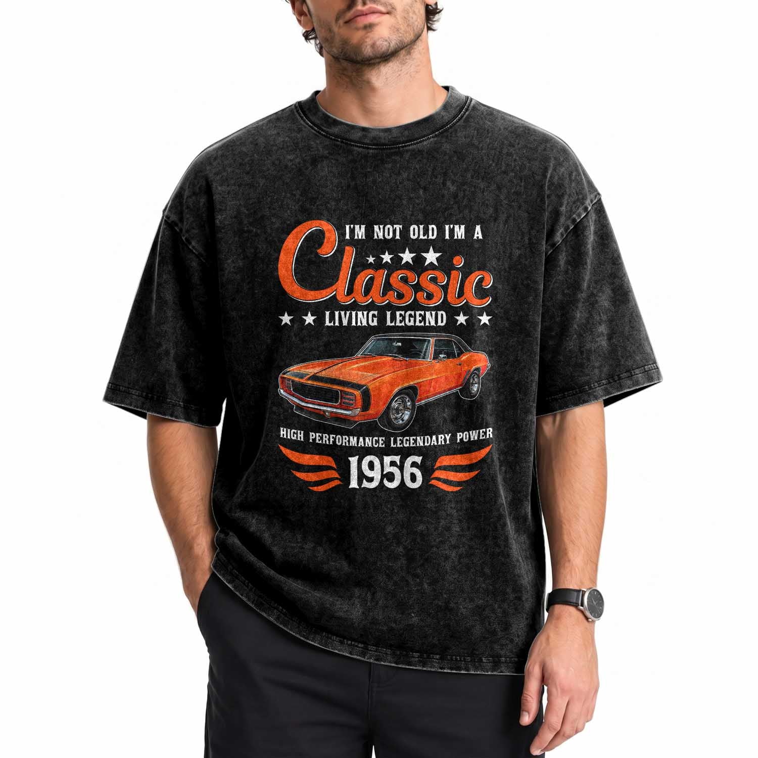 70th Birthday Classic Car For Legends Born In 1956 Washed Cotton T-Shirt I'm Not Old I'm Classic Vintage American Pony Car