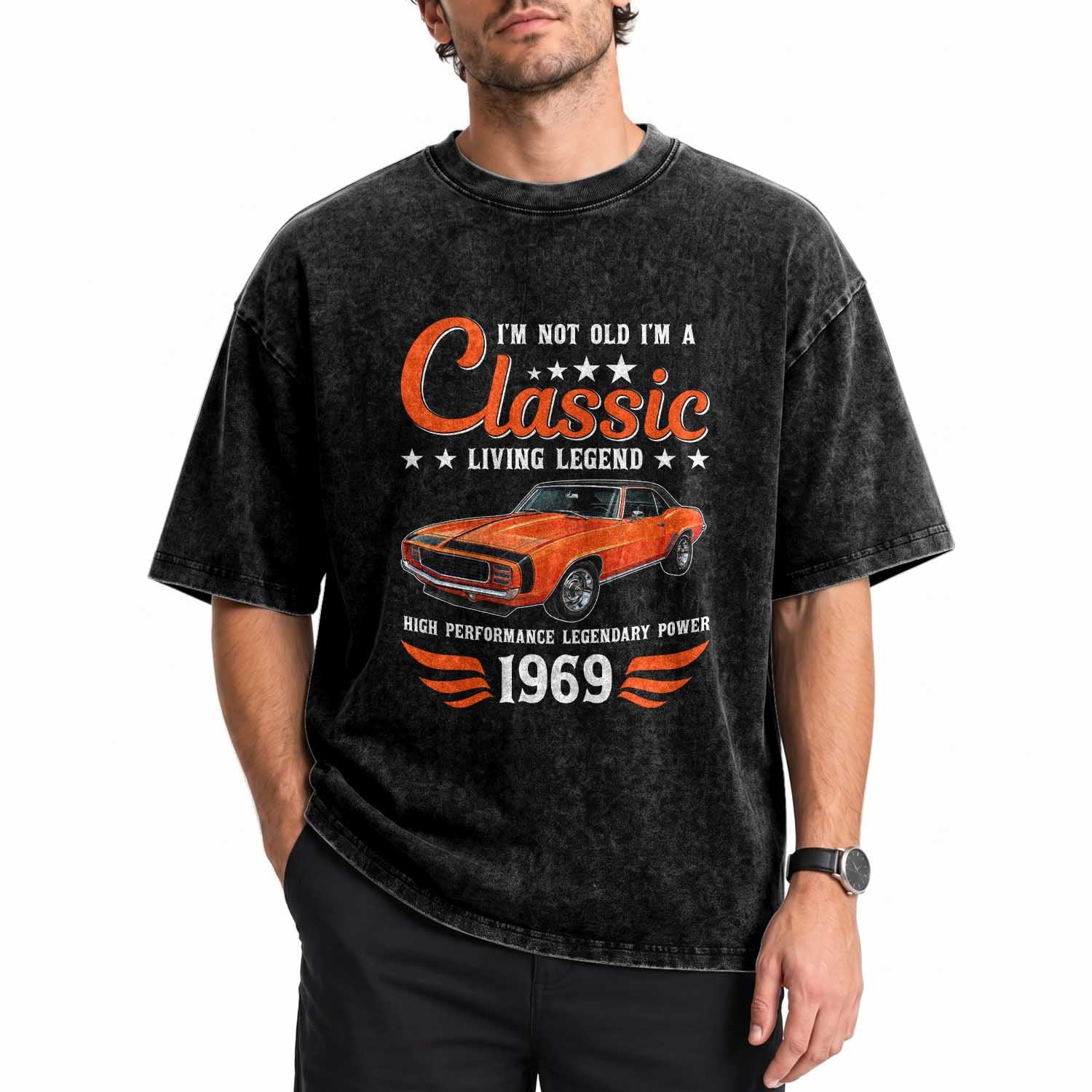 57th Birthday Classic Car For Legends Born In 1969 Washed Cotton T-Shirt I'm Not Old I'm Classic Vintage American Pony Car