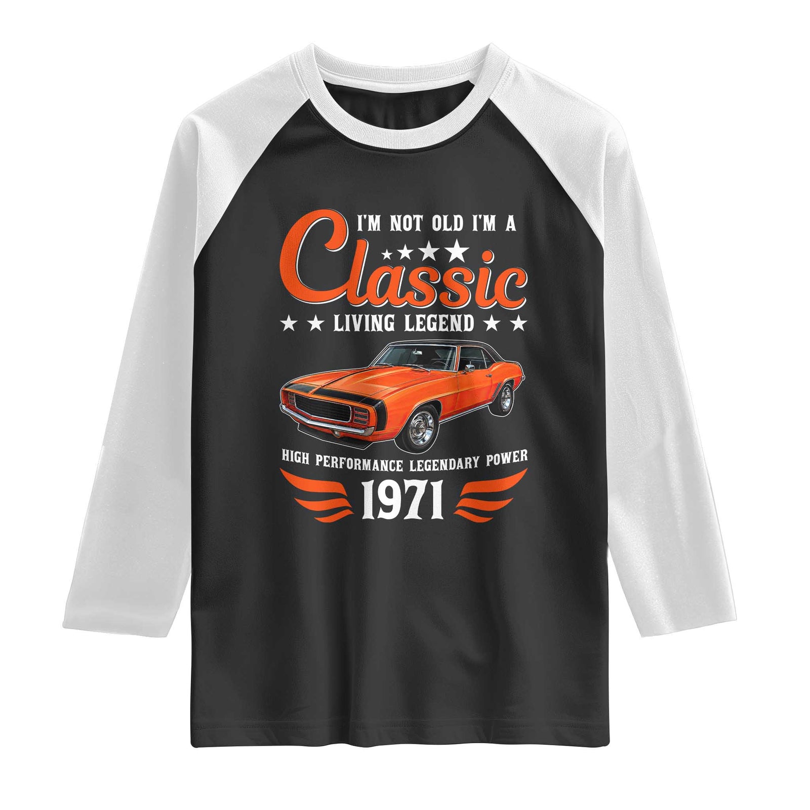 50th Birthday Classic Car For Legends Born In 1976 Raglan Shirt I'm Not Old I'm Classic Vintage American Pony Car