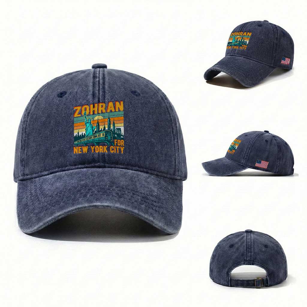 Zohran Mamdani NYC Mayor Washed Cotton Baseball Cap TS14 Washed Cap Universal Fit Navy Print Your Wear