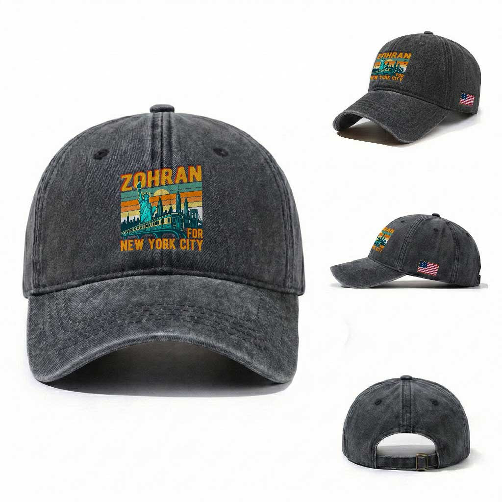 Zohran Mamdani NYC Mayor Washed Cotton Baseball Cap TS14 Washed Cap Universal Fit Dark Gray Print Your Wear