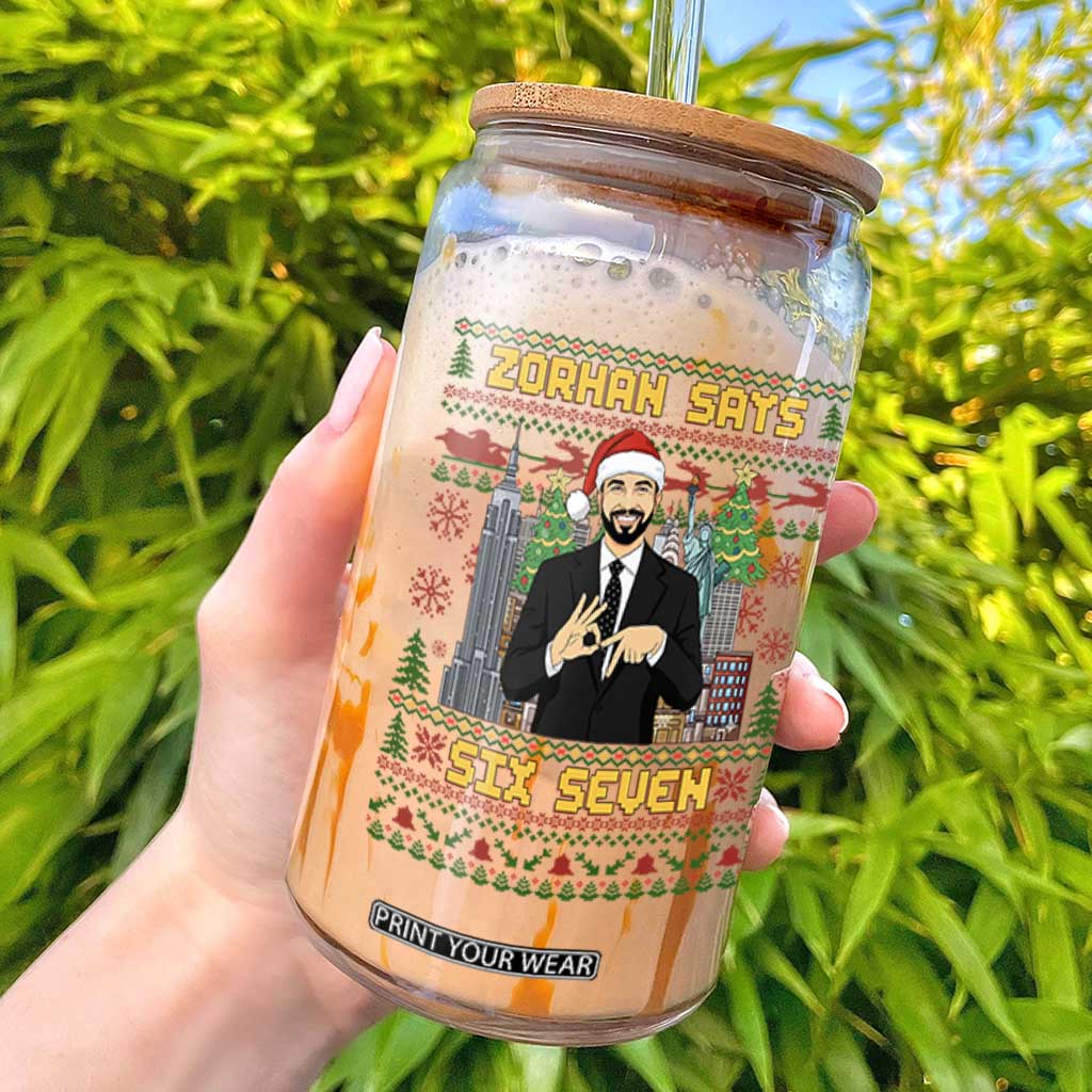 67 Six Seven Zohran Mamdani Christmas Glass Can Progressive Democrats TS14 White Print Your Wear