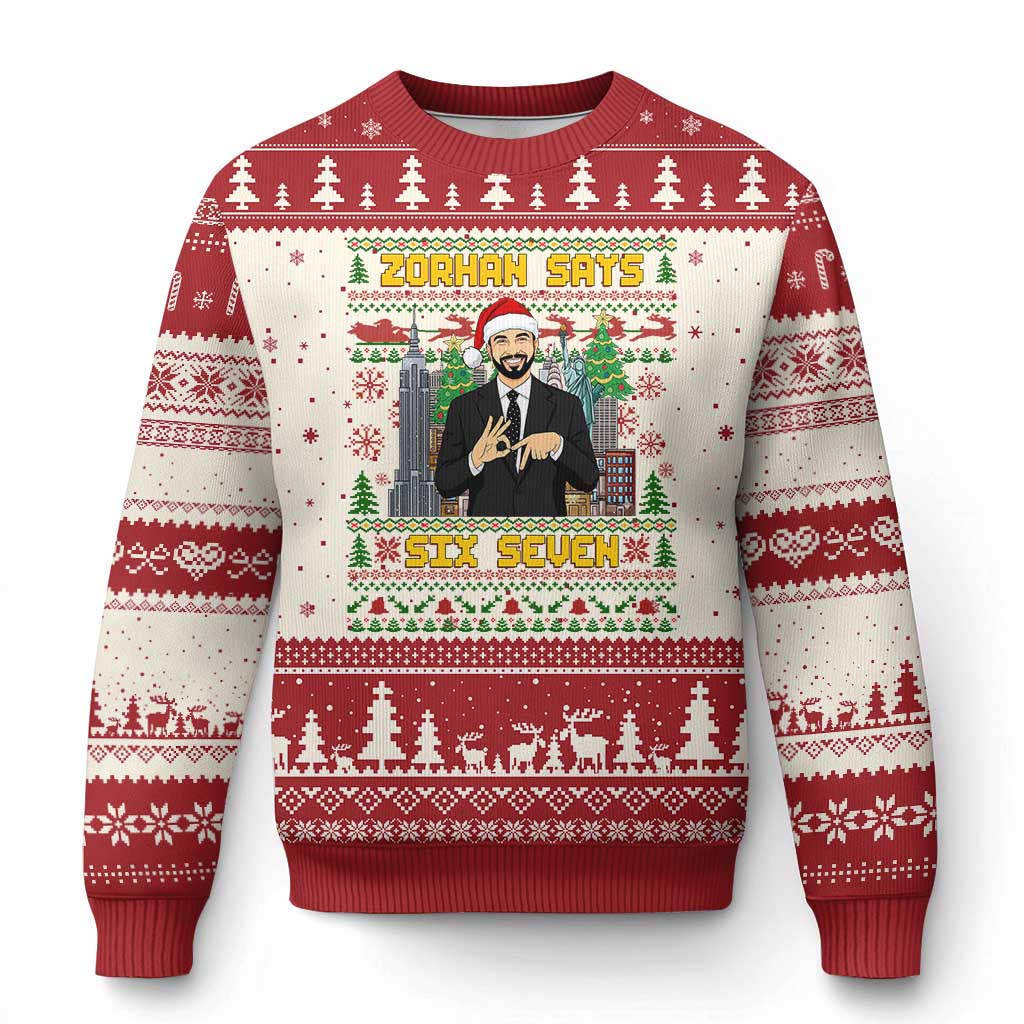 67 Six Seven Zohran Mamdani Xmas Ugly Christmas Sweater Progressive Democrats TS14 Beige Red Print Your Wear