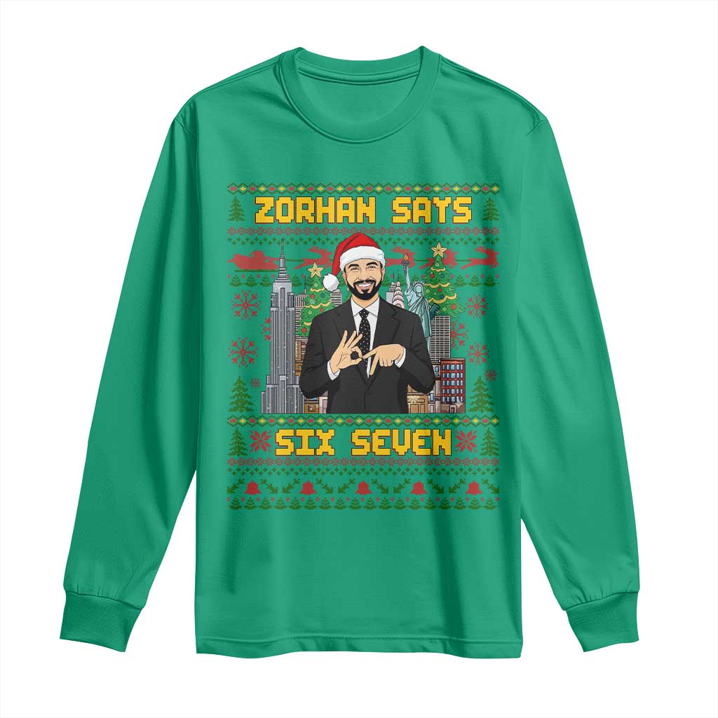 67 Six Seven Zohran Mamdani Christmas Long Sleeve Shirt Progressive Democrats TS14 Irish Green Print Your Wear