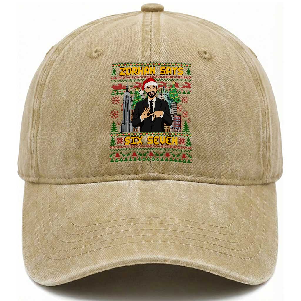 67 Six Seven Zohran Mamdani Christmas Washed Cotton Baseball Cap Progressive Democrats TS14 Washed Cap Universal Fit Khaki Print Your Wear