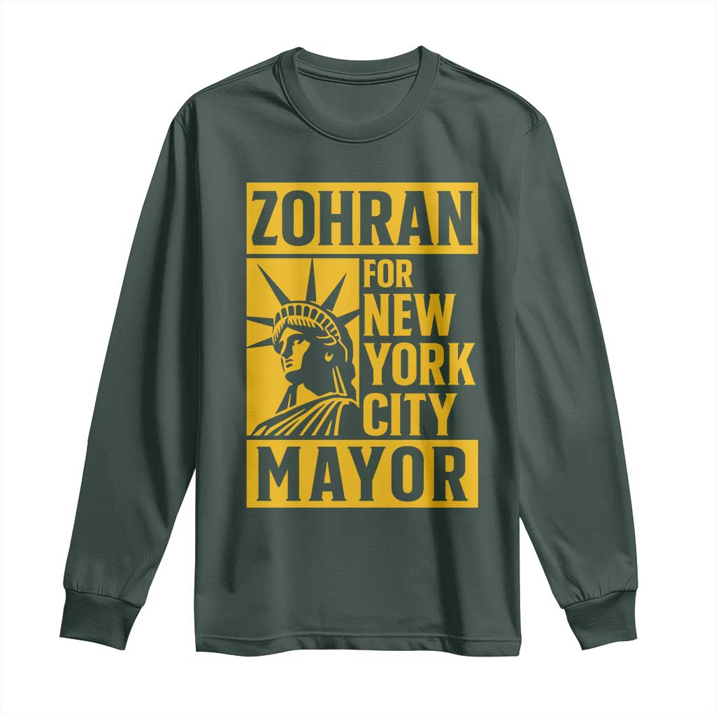 Zohran Mamdani NYC Mayor Long Sleeve Shirt Funny Cool Trendy Progressive TS14 Dark Forest Green Print Your Wear