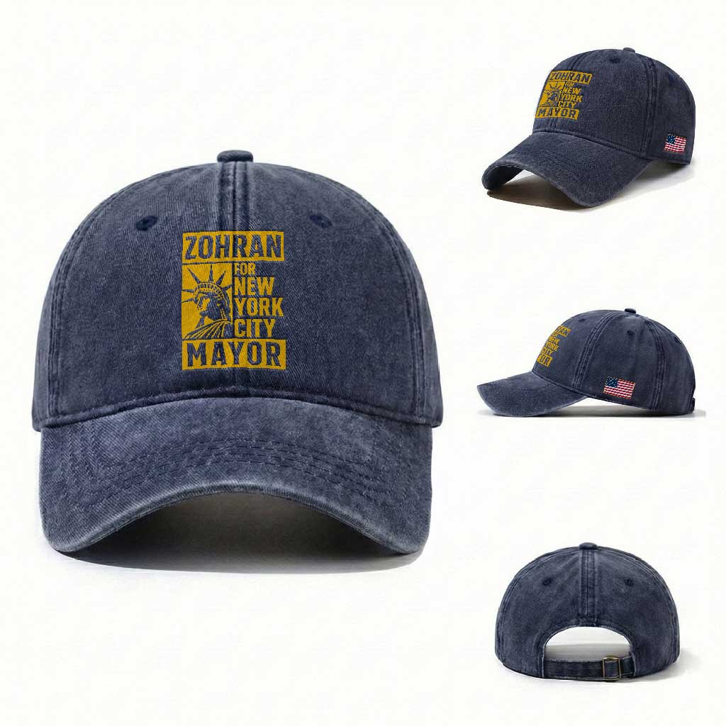 Zohran Mamdani NYC Mayor Washed Cotton Baseball Cap Funny Cool Trendy Progressive TS14 Washed Cap Universal Fit Navy Print Your Wear