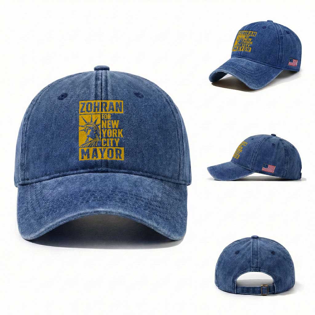 Zohran Mamdani NYC Mayor Washed Cotton Baseball Cap Funny Cool Trendy Progressive TS14 Washed Cap Universal Fit Royal Blue Print Your Wear
