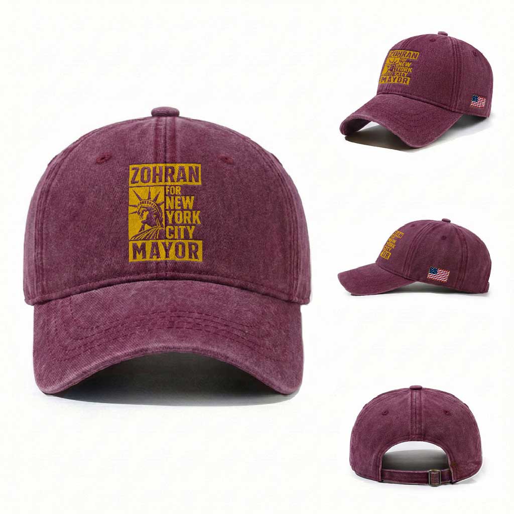 Zohran Mamdani NYC Mayor Washed Cotton Baseball Cap Funny Cool Trendy Progressive TS14 Washed Cap Universal Fit Burgundy Print Your Wear