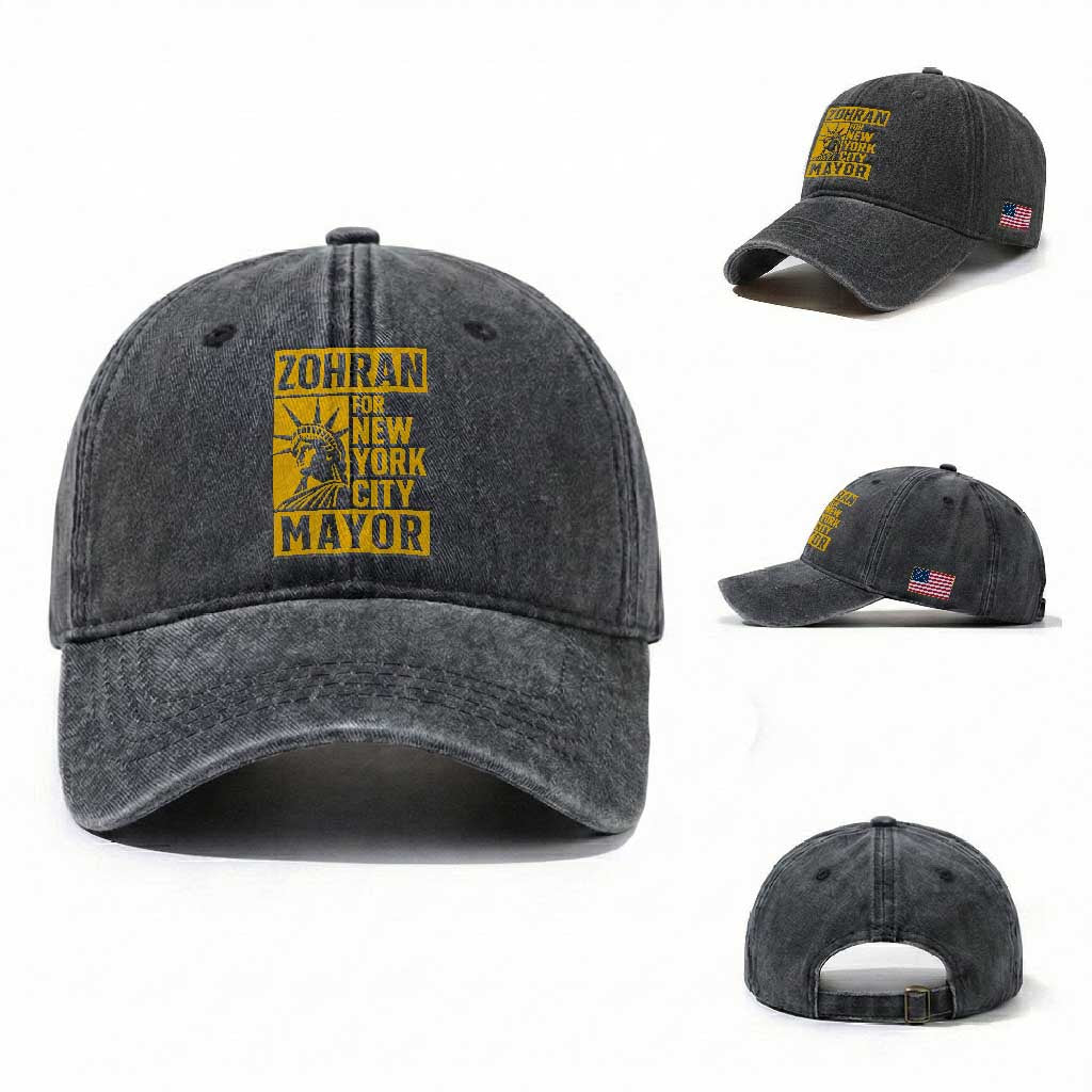 Zohran Mamdani NYC Mayor Washed Cotton Baseball Cap Funny Cool Trendy Progressive TS14 Washed Cap Universal Fit Dark Gray Print Your Wear