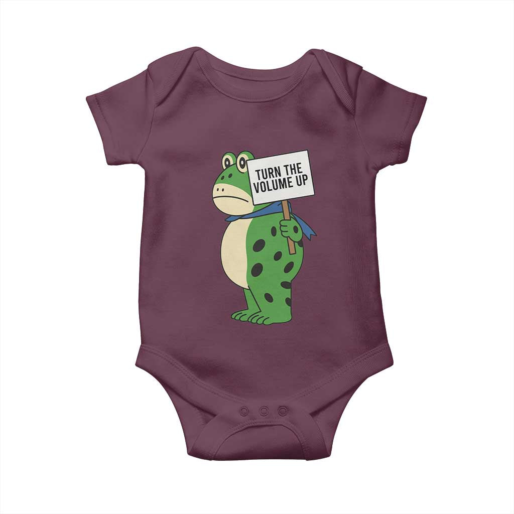 Turn The Volume Up Baby Onesie Resist Frog Portland Protest TS14 Maroon Print Your Wear