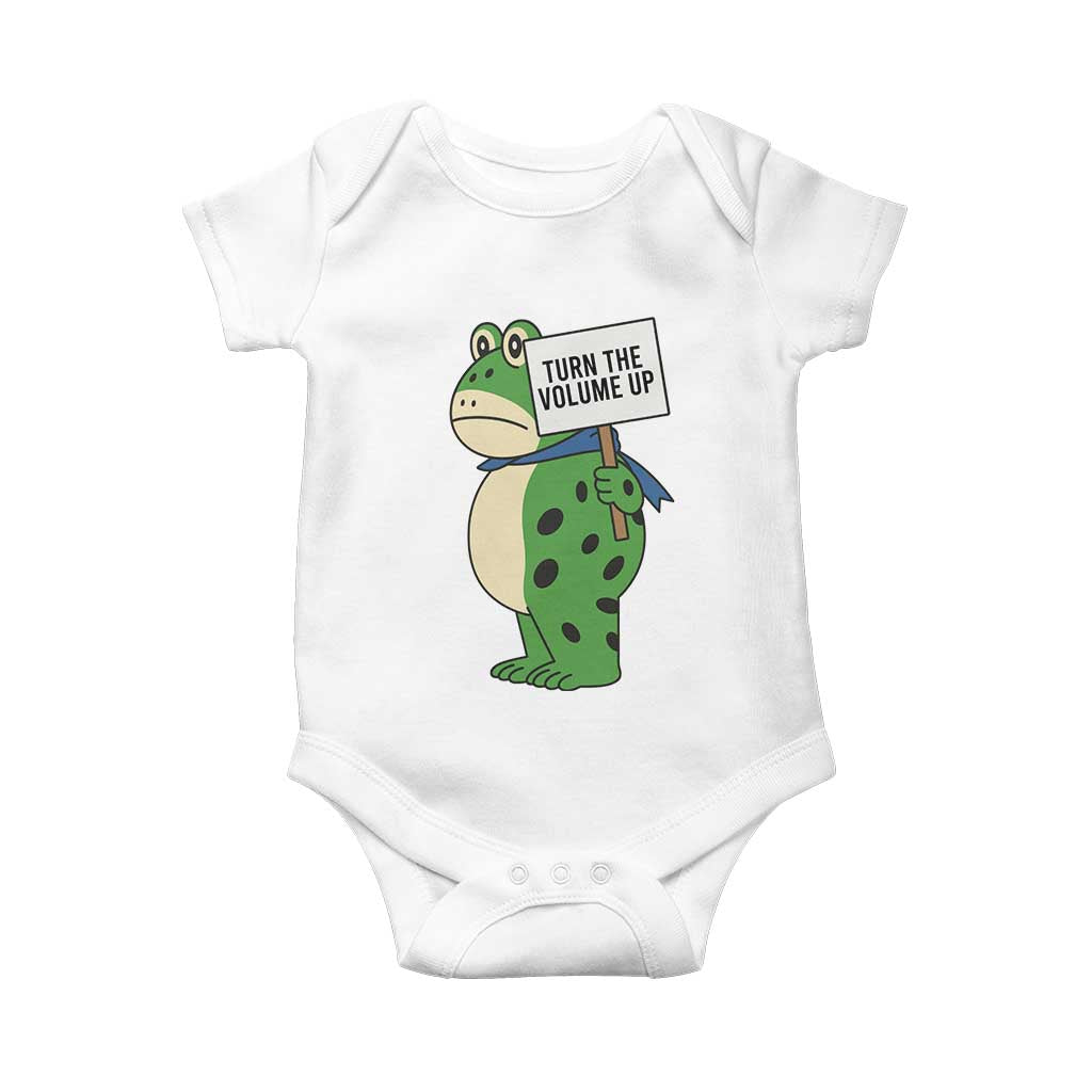Turn The Volume Up Baby Onesie Resist Frog Portland Protest TS14 White Print Your Wear