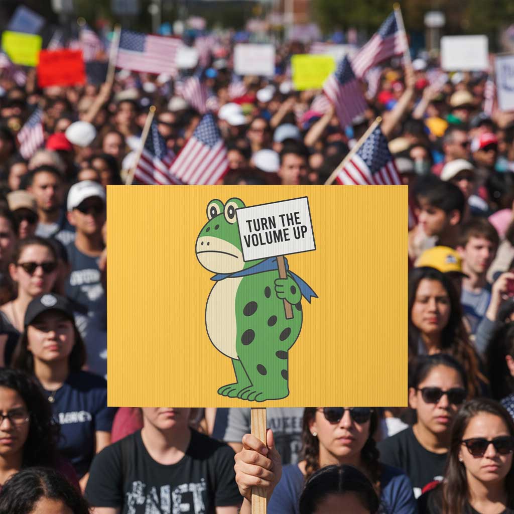 Turn The Volume Up Protest Sign Resist Frog Portland Protest TS14 Horizontal 18