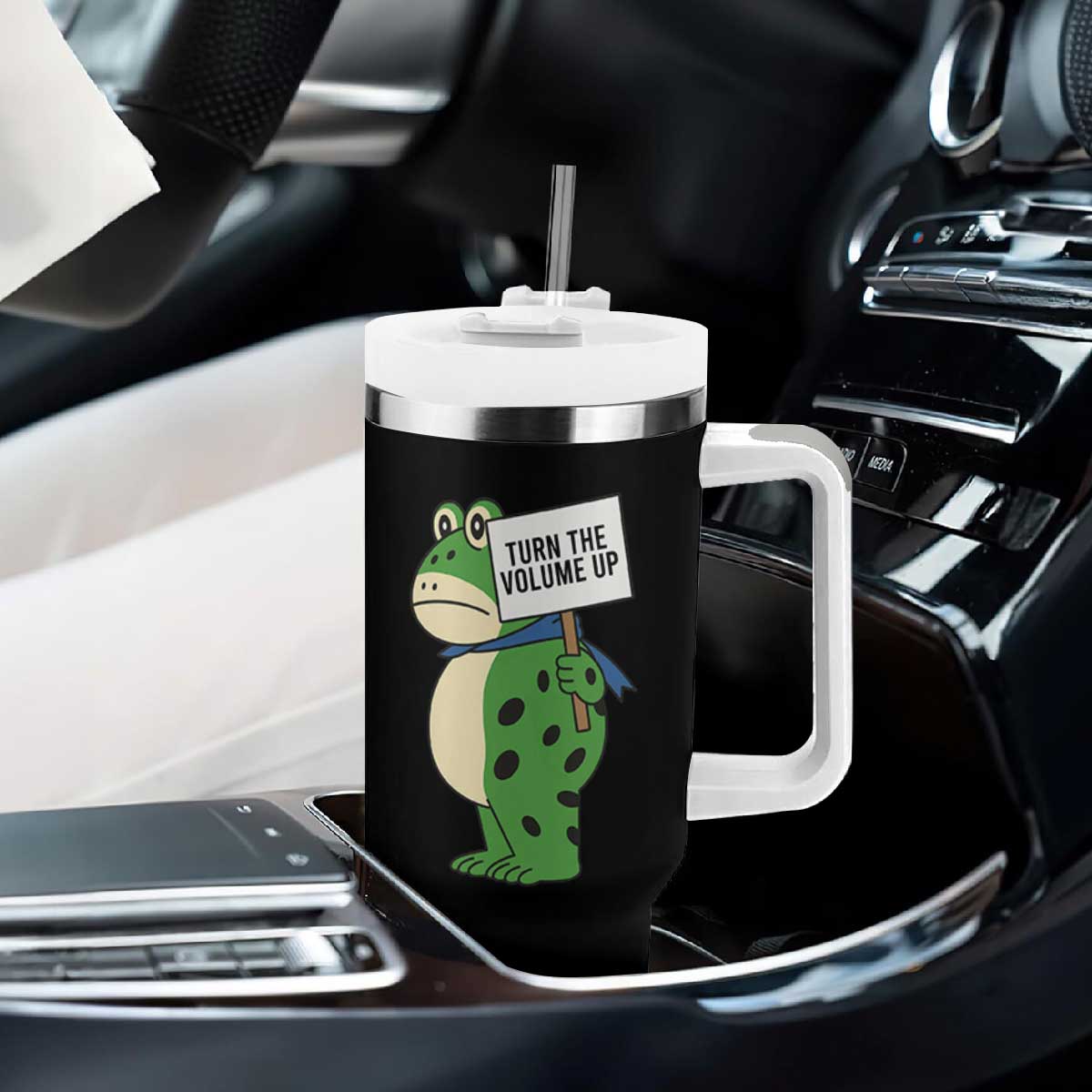 Turn The Volume Up Tumbler With Handle Resist Frog Portland Protest TS14 Print Your Wear