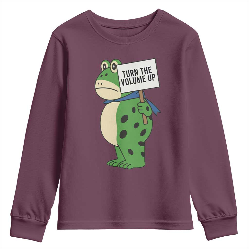 Turn The Volume Up Youth Sweatshirt Resist Frog Portland Protest TS14 Maroon Print Your Wear