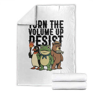 Turn The Volume Up Resist Throw Blanket Portland Frog Bear Penguin Protester TS14 White Print Your Wear