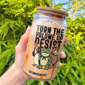 Turn The Volume Up Resist Glass Can Portland Frog Bear Penguin Protester TS14 White Print Your Wear