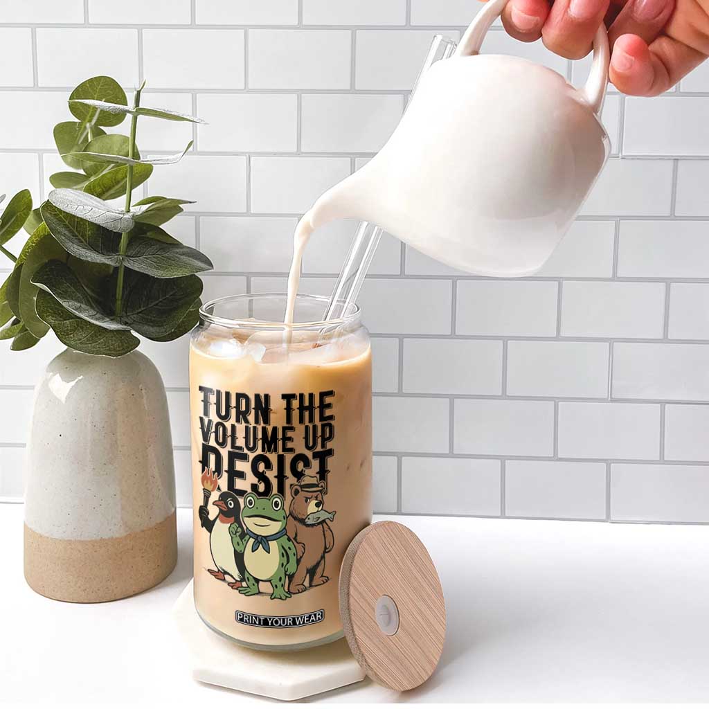 Turn The Volume Up Resist Glass Can Portland Frog Bear Penguin Protester TS14 Print Your Wear