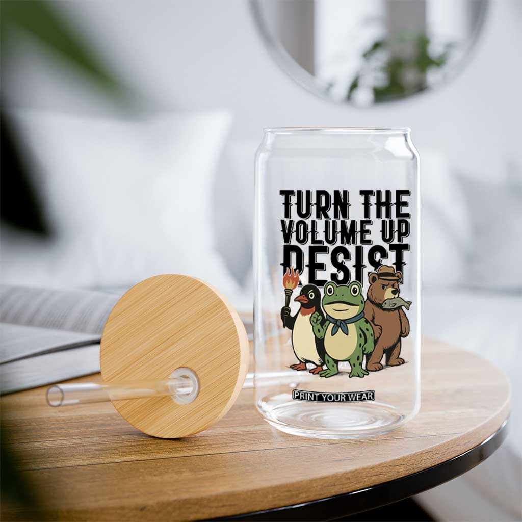 Turn The Volume Up Resist Glass Can Portland Frog Bear Penguin Protester TS14 Print Your Wear