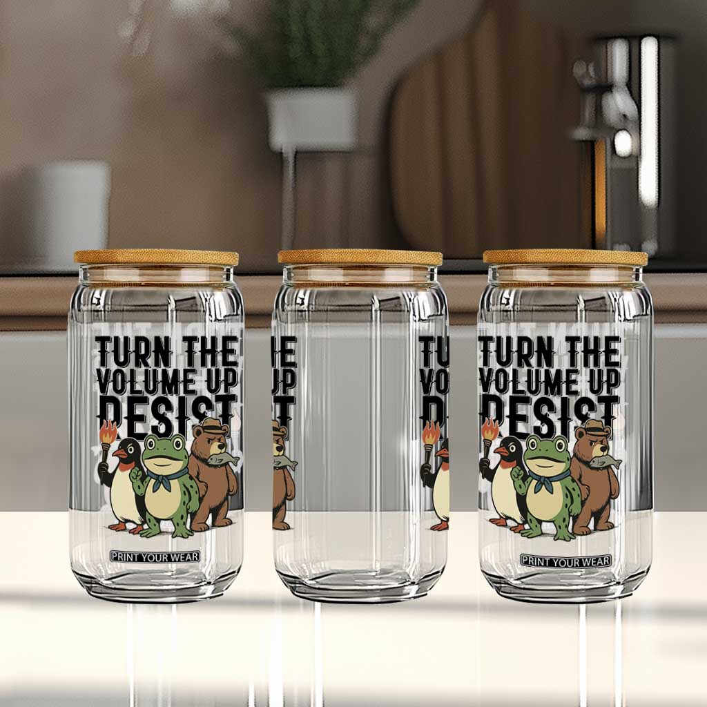 Turn The Volume Up Resist Glass Can Portland Frog Bear Penguin Protester TS14 Print Your Wear