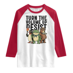 Turn The Volume Up Resist Raglan Shirt Portland Frog Bear Penguin Protester TS14 White Red Print Your Wear