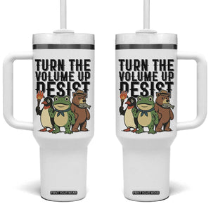 Turn The Volume Up Resist Tumbler With Handle Portland Frog Bear Penguin Protester TS14 One Size: 40 oz White Print Your Wear
