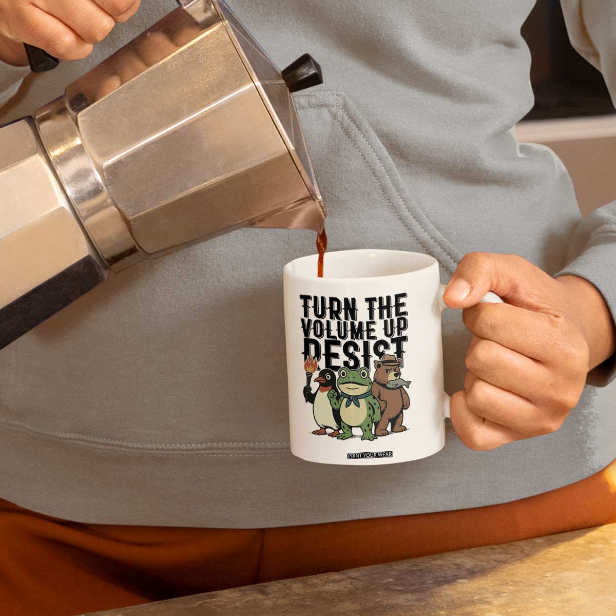 Turn The Volume Up Resist Coffee Mug Portland Frog Bear Penguin Protester TS14 Print Your Wear