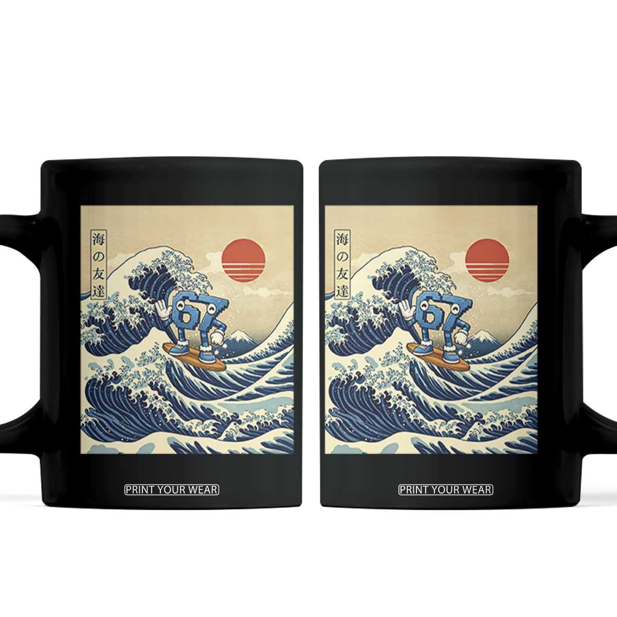 Funny Six Seven Surfing Coffee Mug The Great Wave Kanagawa Japanese 67 Brainrot Meme TS14 Black Print Your Wear