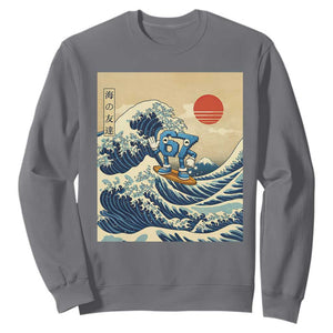 Funny Six Seven Surfing Sweatshirt The Great Wave Kanagawa Japanese 67 Brainrot Meme TS14 Charcoal Print Your Wear