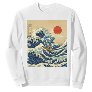 Funny Six Seven Surfing Sweatshirt The Great Wave Kanagawa Japanese 67 Brainrot Meme TS14 White Print Your Wear