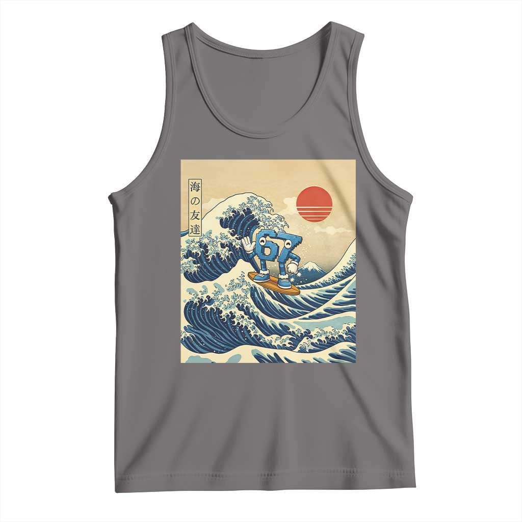 Funny Six Seven Surfing Tank Top The Great Wave Kanagawa Japanese 67 Brainrot Meme TS14 Deep Heather Print Your Wear