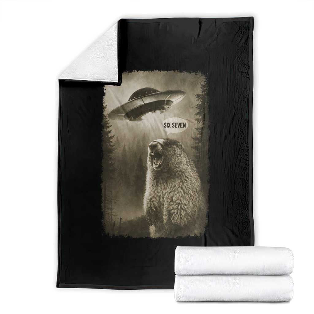 Funny Six Seven Throw Blanket Screaming Groundhog UFO Meme TS14 Black Print Your Wear