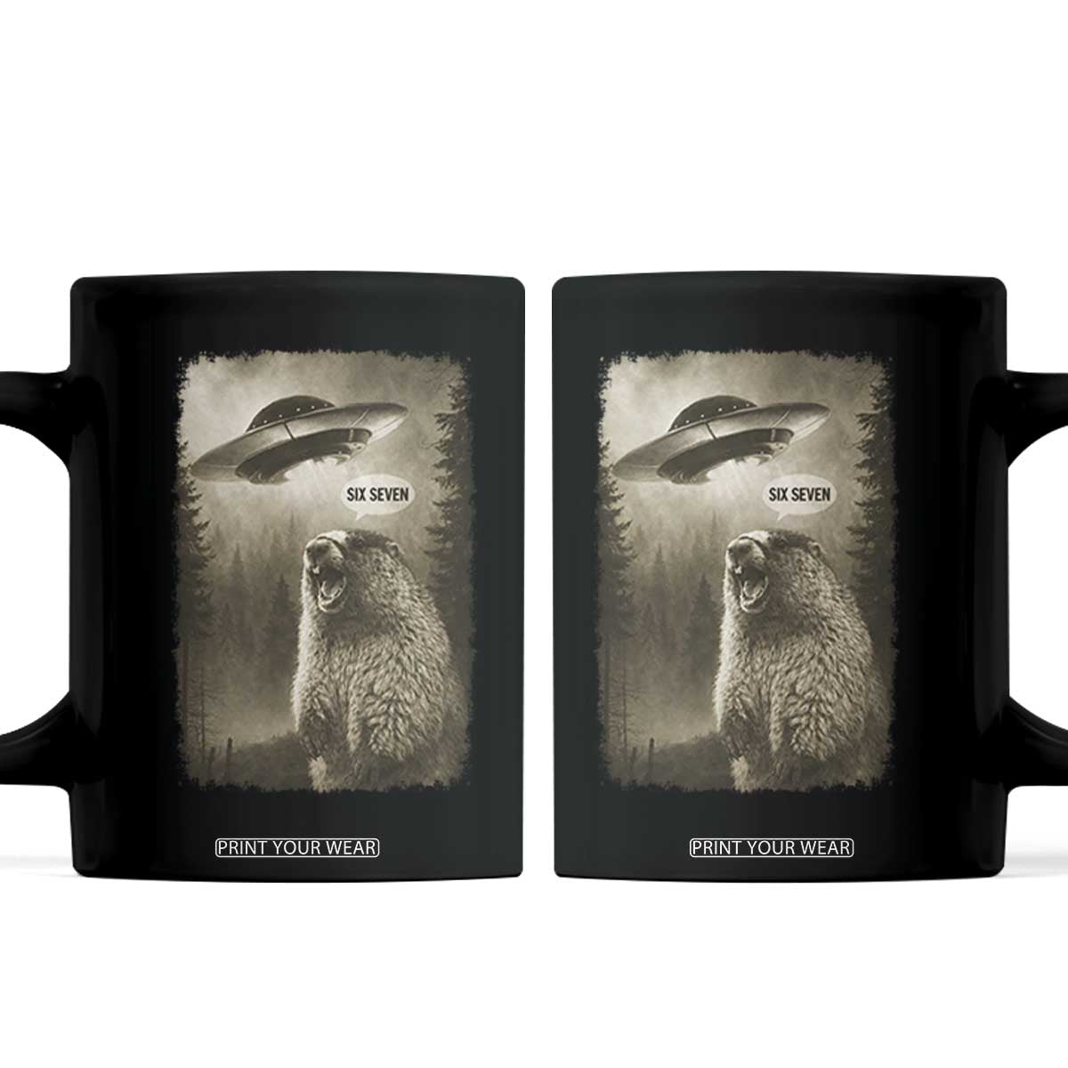 Funny Six Seven Coffee Mug Screaming Groundhog UFO Meme TS14 Black Print Your Wear