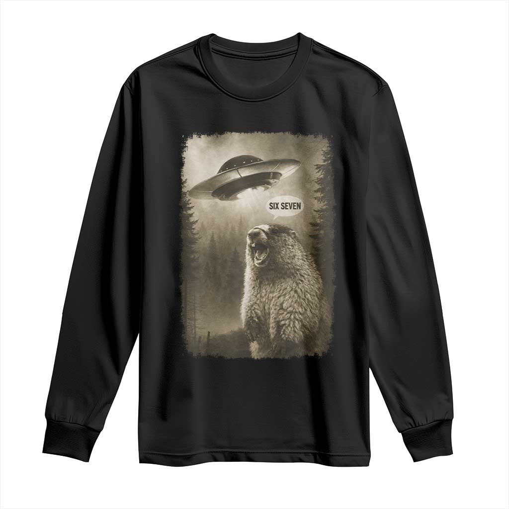 Funny Six Seven Long Sleeve Shirt Screaming Groundhog UFO Meme TS14 Black Print Your Wear