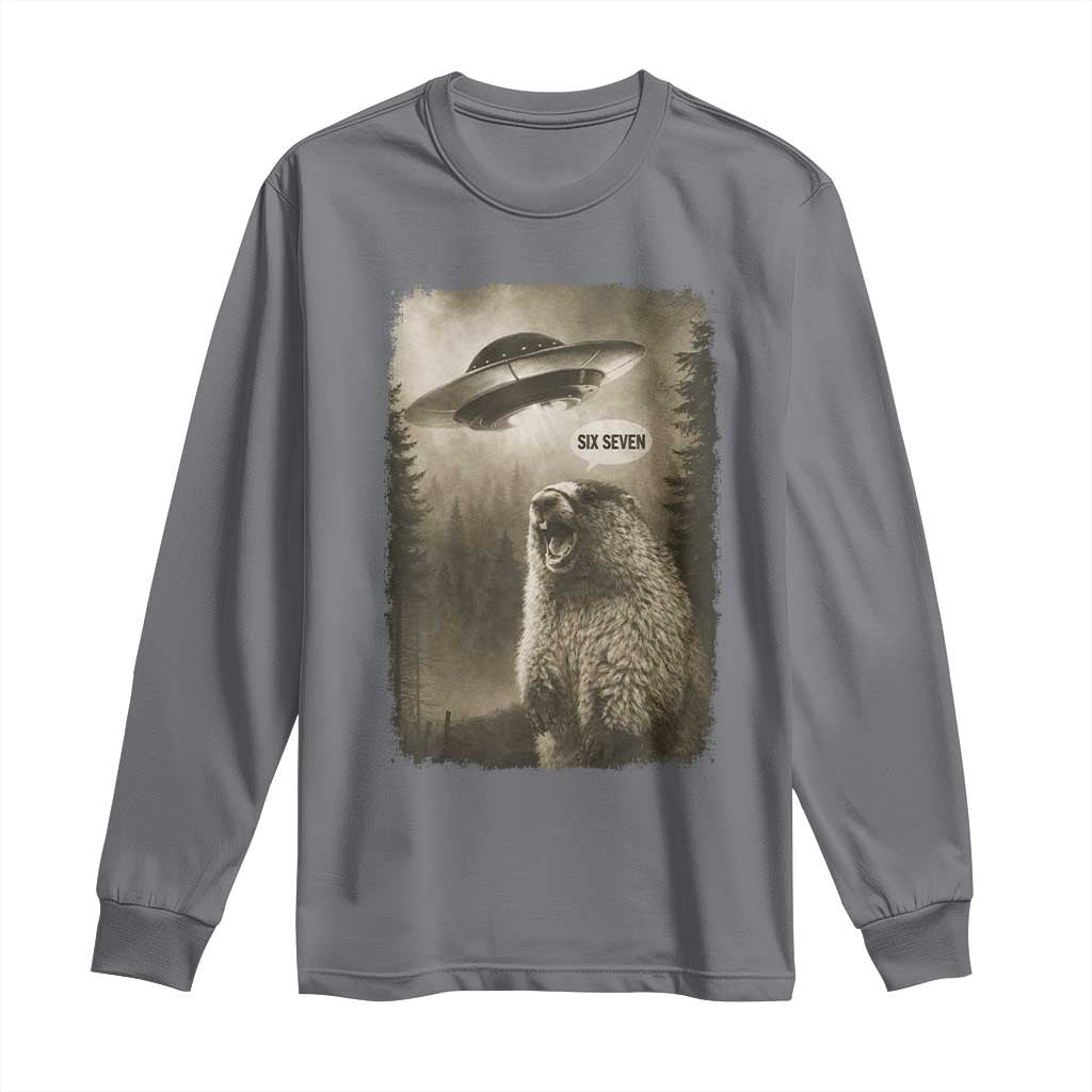 Funny Six Seven Long Sleeve Shirt Screaming Groundhog UFO Meme TS14 Charcoal Print Your Wear