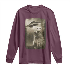 Funny Six Seven Long Sleeve Shirt Screaming Groundhog UFO Meme TS14 Maroon Print Your Wear