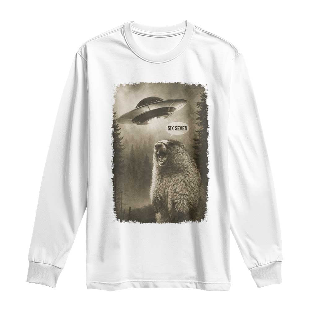 Funny Six Seven Long Sleeve Shirt Screaming Groundhog UFO Meme TS14 White Print Your Wear