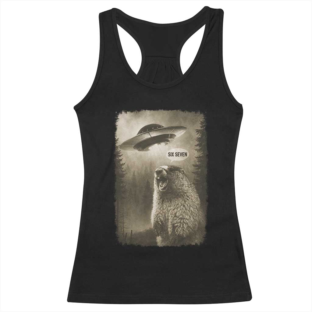 Funny Six Seven Racerback Tank Top Screaming Groundhog UFO Meme TS14 Black Print Your Wear