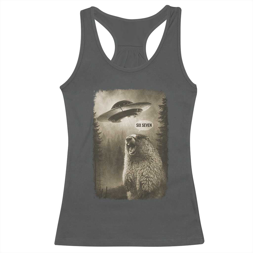 Funny Six Seven Racerback Tank Top Screaming Groundhog UFO Meme TS14 Dark Heather Print Your Wear