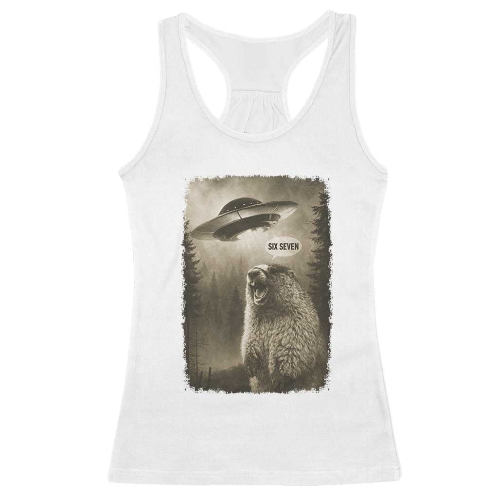 Funny Six Seven Racerback Tank Top Screaming Groundhog UFO Meme TS14 White Print Your Wear