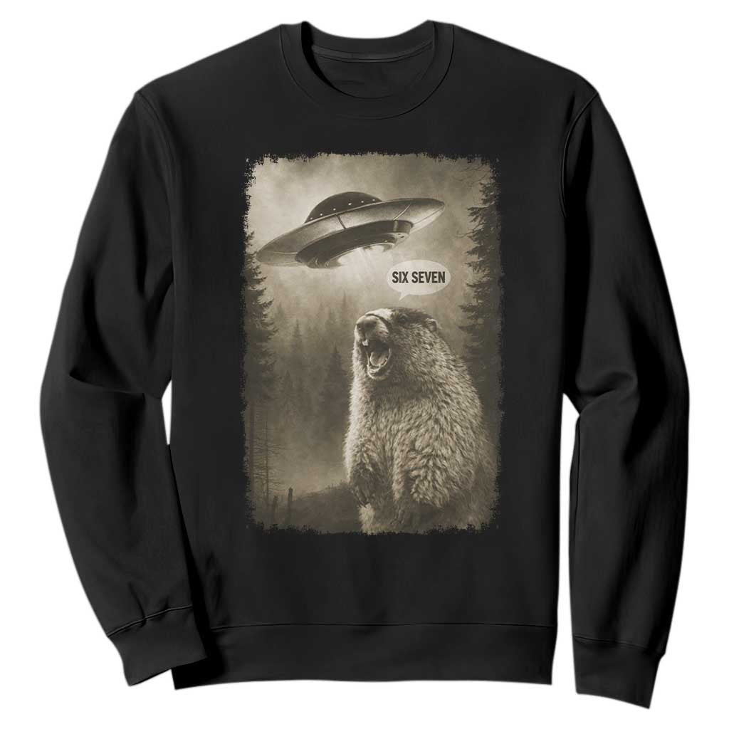 Funny Six Seven Sweatshirt Screaming Groundhog UFO Meme TS14 Black Print Your Wear