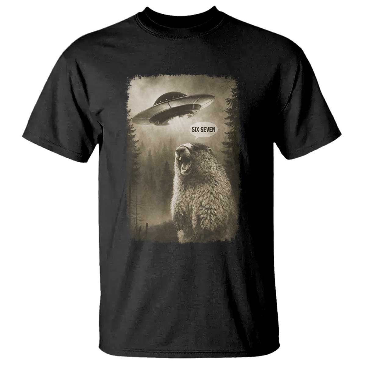 Funny Six Seven T Shirt Screaming Groundhog UFO Meme TS14 Black Print Your Wear