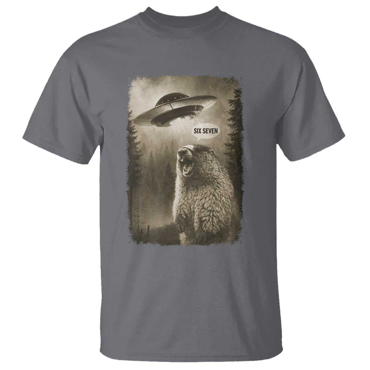 Funny Six Seven T Shirt Screaming Groundhog UFO Meme TS14 Charcoal Print Your Wear
