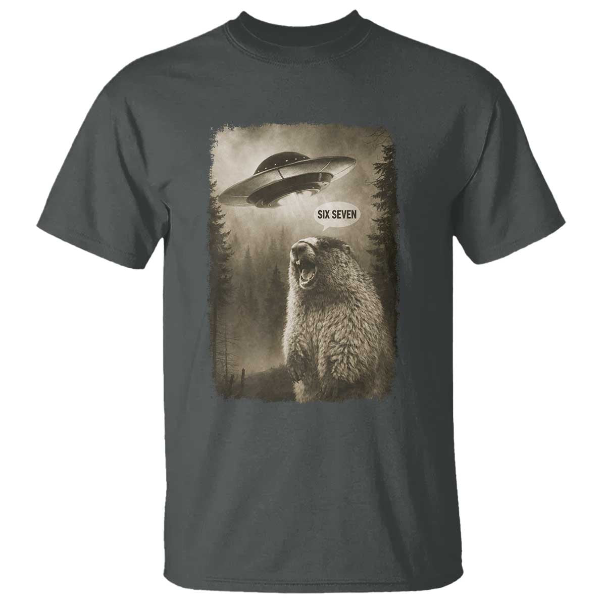 Funny Six Seven T Shirt Screaming Groundhog UFO Meme TS14 Dark Heather Print Your Wear