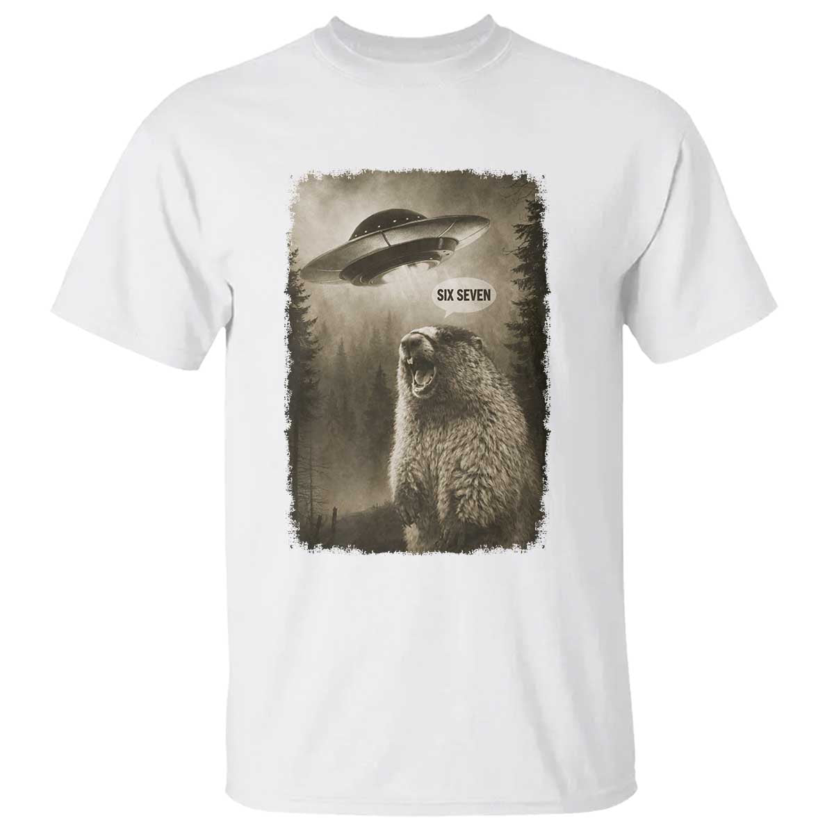 Funny Six Seven T Shirt Screaming Groundhog UFO Meme TS14 White Print Your Wear