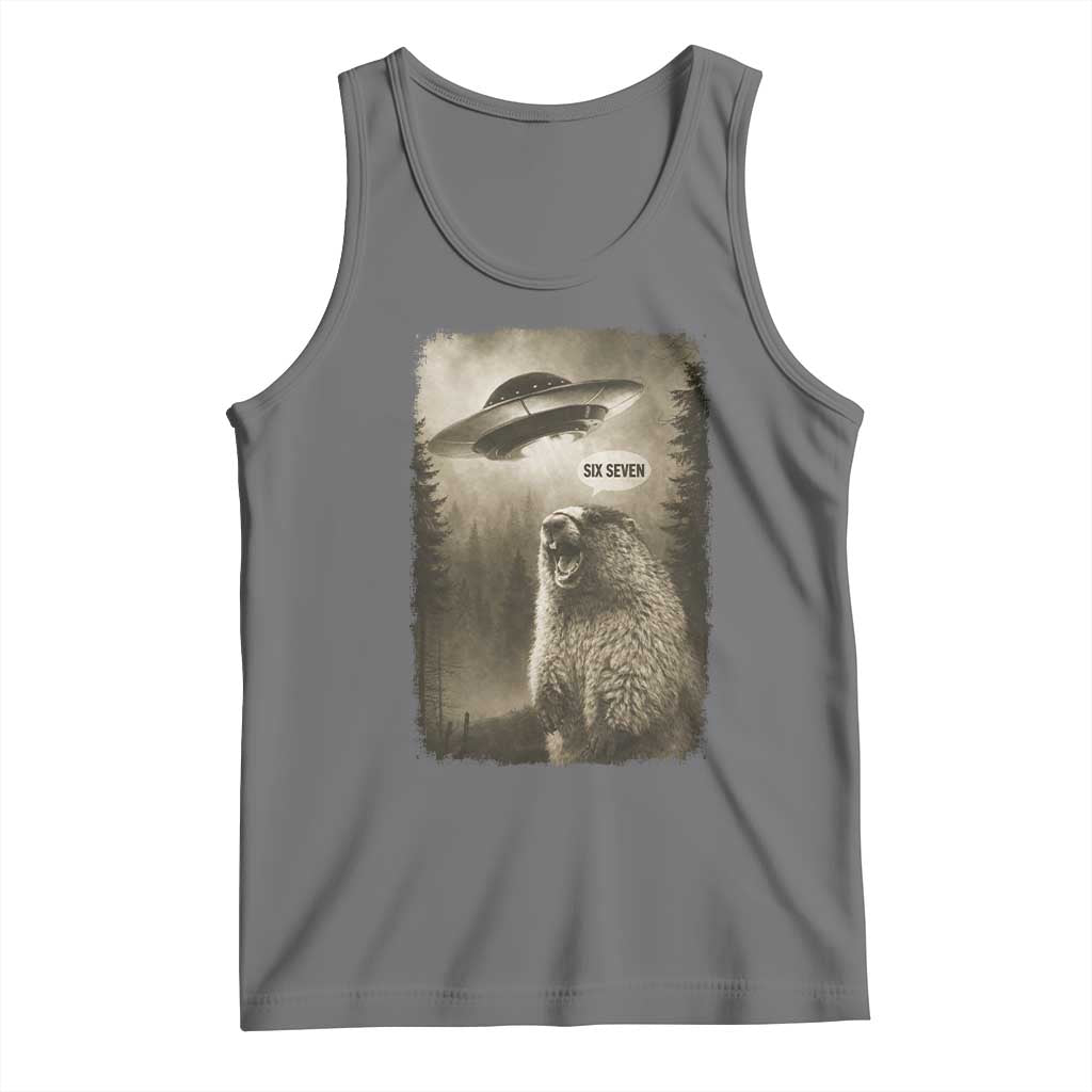 Funny Six Seven Tank Top Screaming Groundhog UFO Meme TS14 Black Heather Print Your Wear