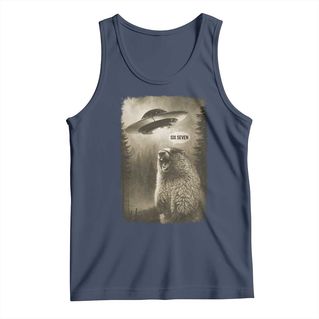 Funny Six Seven Tank Top Screaming Groundhog UFO Meme TS14 Navy Print Your Wear