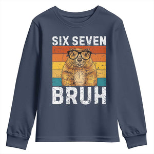 67 Groundhog Meme Youth Sweatshirt Funny Six Seven Bruh Groundhog Day TS14 Navy Print Your Wear