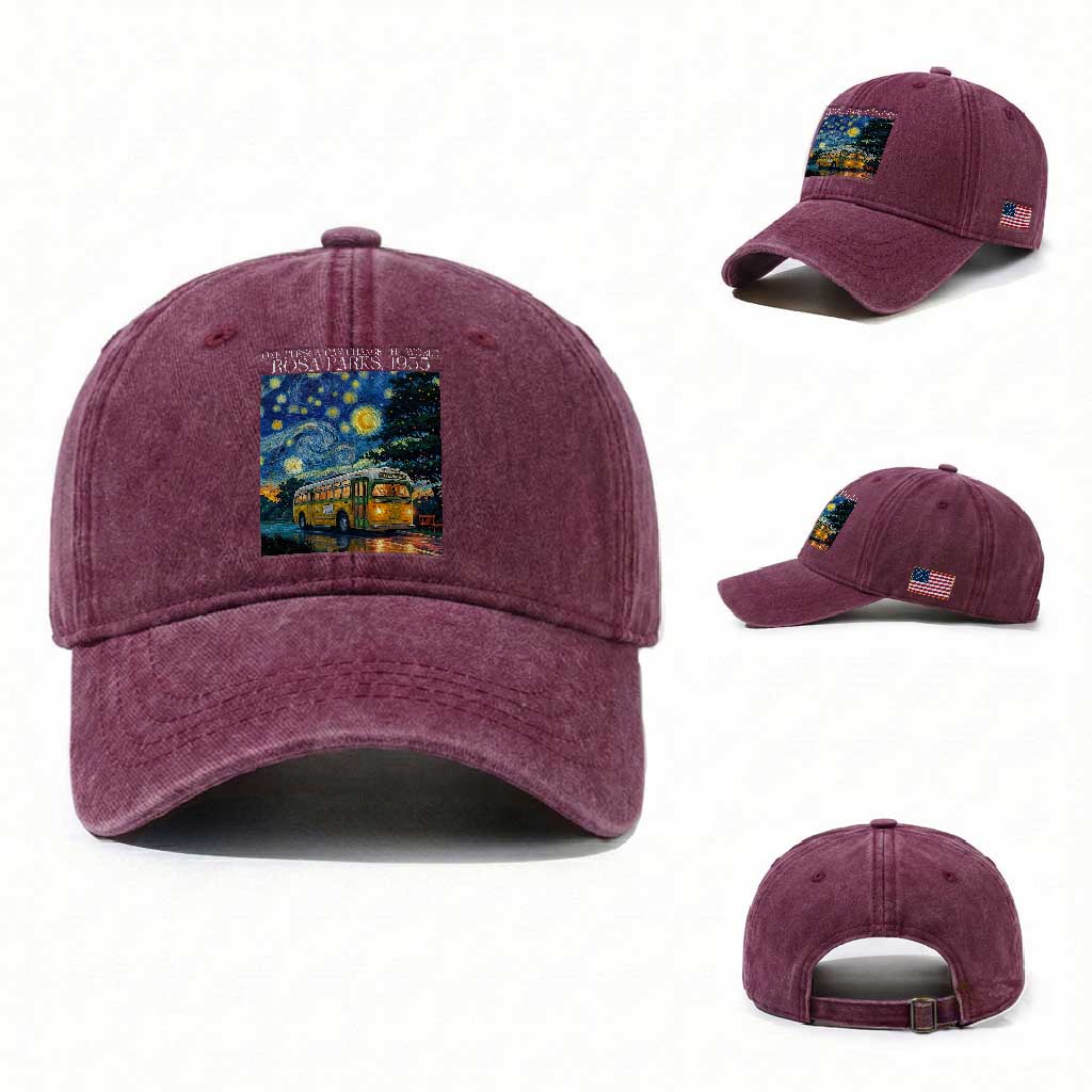 Rosa Parks Washed Cotton Baseball Cap Starry Night Van Gogh Black History African TS14 Washed Cap Universal Fit Burgundy Print Your Wear